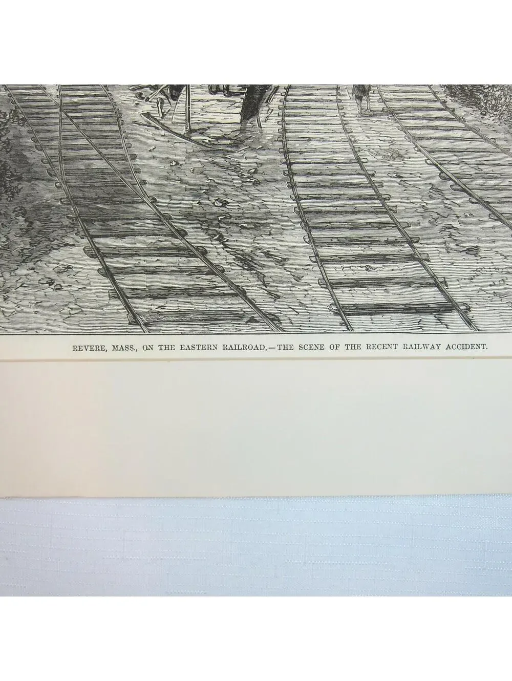Antique 1871 Wood Engraved Print Revere Massachusetts Railroad Train Wreck Scene